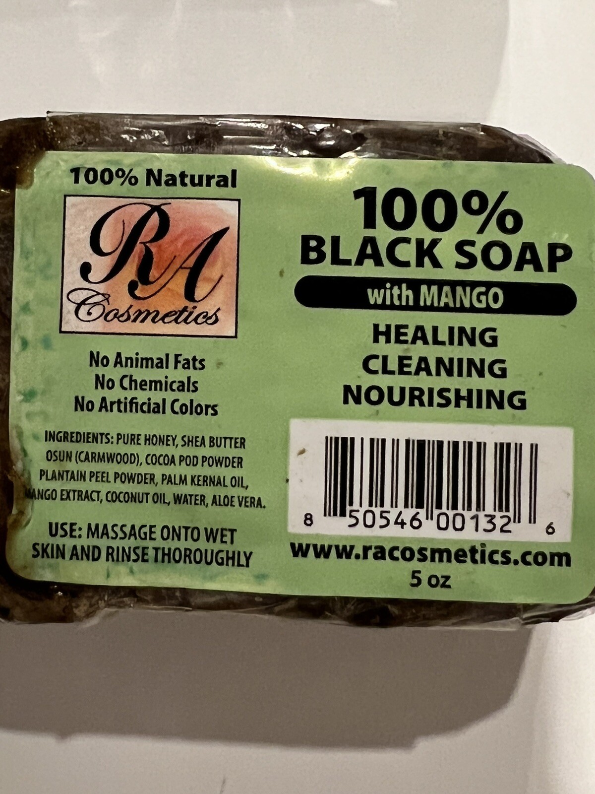 RA Cosmetics 100% Natural Black Soap Heals Nourishes Cleans Face Body Hair 5oz