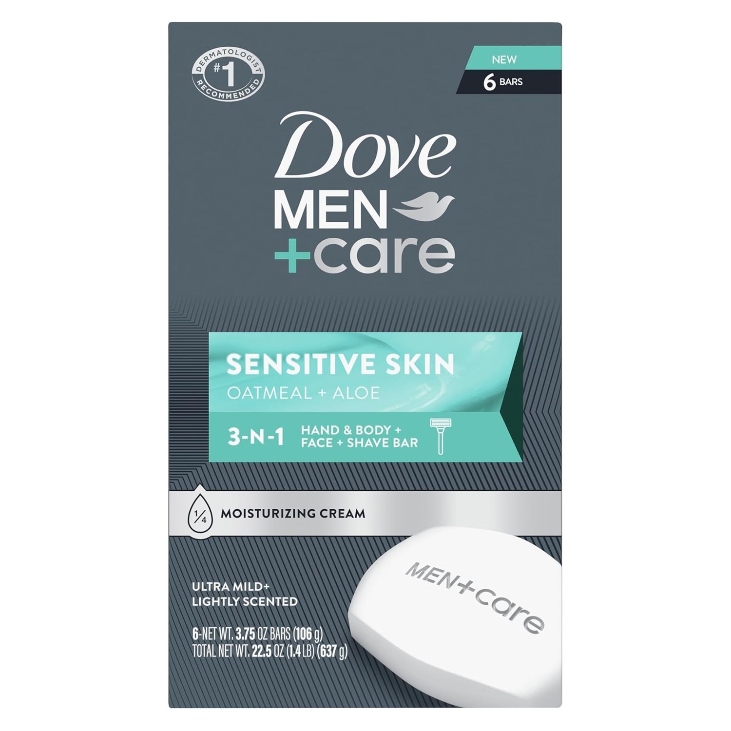 DOVE MEN + CARE Hand & Body Face + Shave Bar Sensitive Skin 6 Count 3.75oz NEW