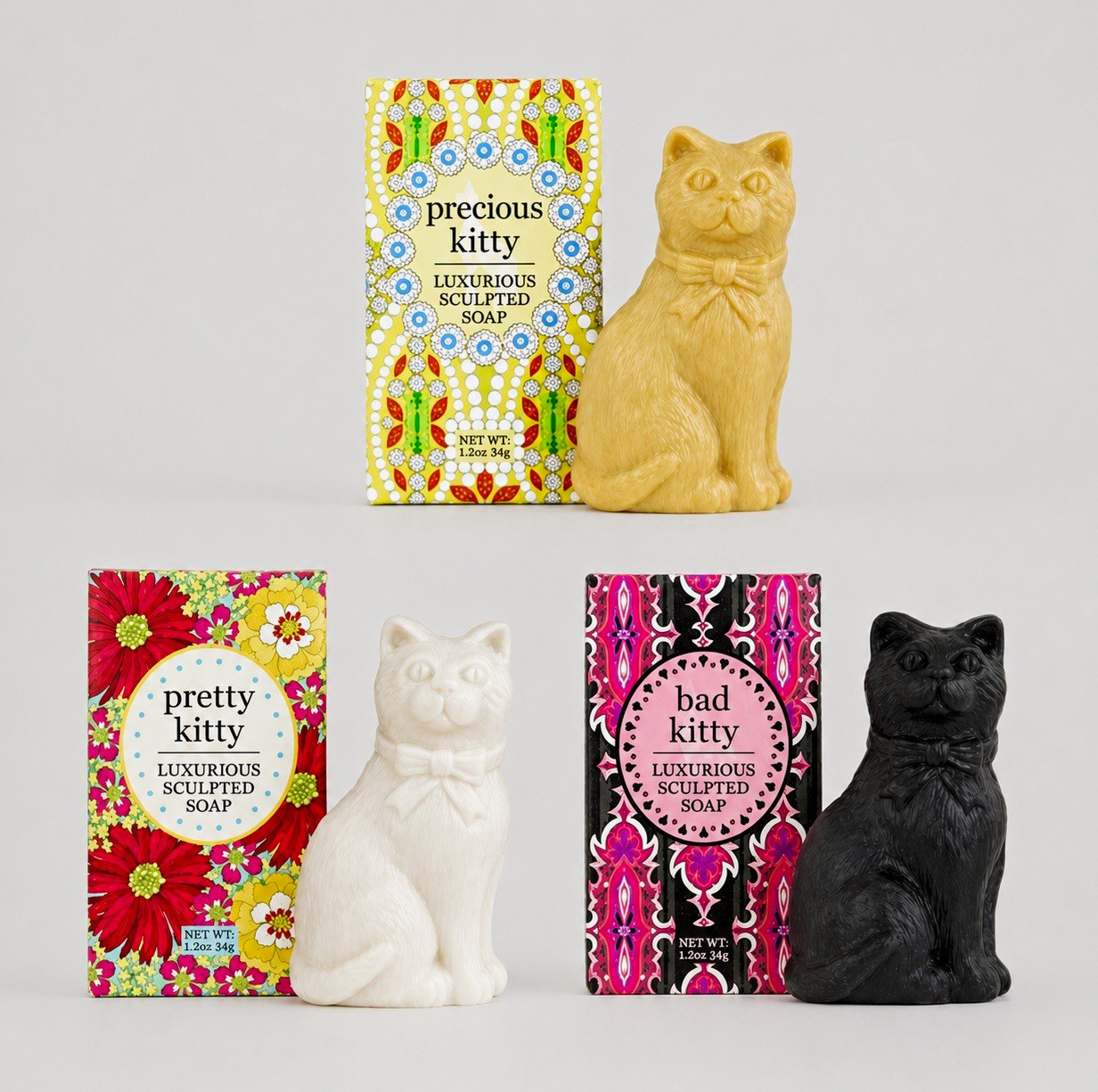 3) Sculpted Cat-Shaped Bar Soaps 1.2oz Precious, Bad & Pretty Kitty full set NEW