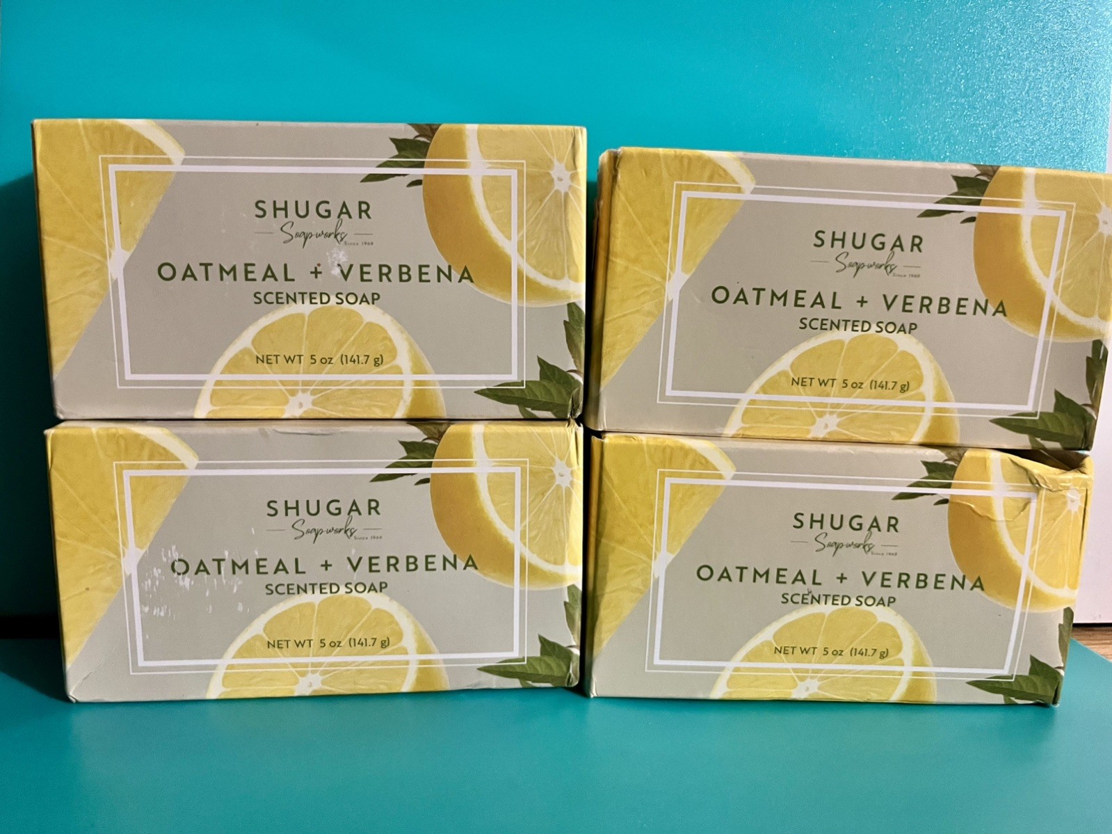 4 Pks Shugar Soapworks Oatmeal & Lemon Verbena Jumbo Bar Soap VEGAN 5 OZ