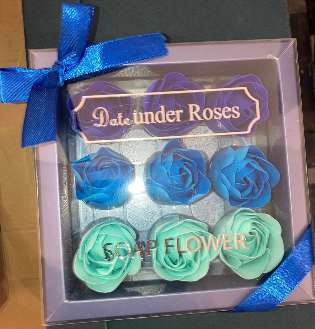 9 Pc Blue Gift Box Essential Oil Soap Bath Flowers Valentine’s Day Love Wife