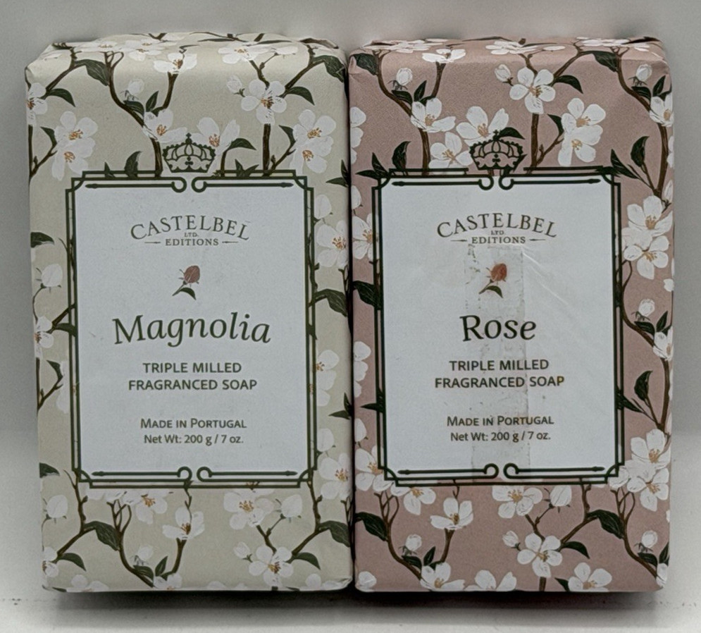 2 Pack Castelbel 7oz Bar Soap Magnolia & Rose Scented Soap Made In Portugal