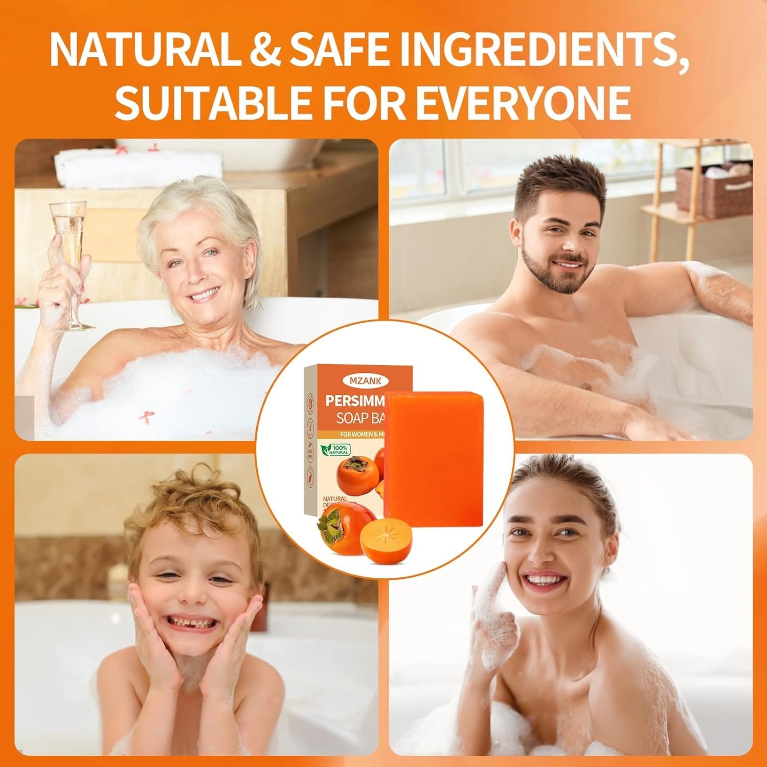 3 PACK Persimmon Soap Bar for Old People Smell,Natural Deodorant Body Face Bar..