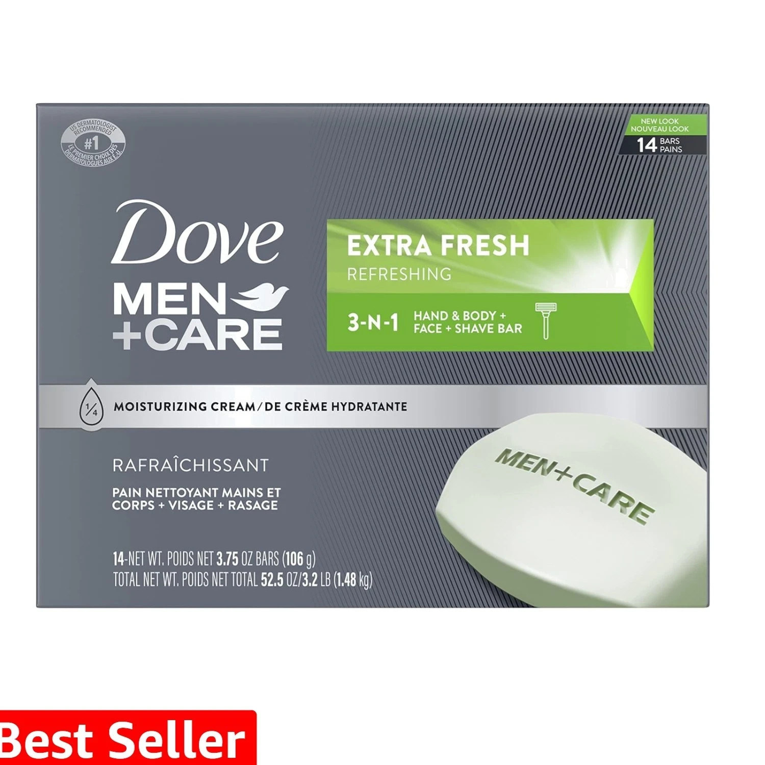 Pack of 6-DOVE MEN + CARE Bar 3 in 1- 14 Bars Cleanser for Body Face 3.75 oz
