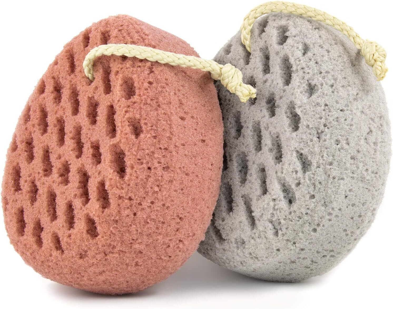 BAIMEI Bath Sponge, Sponge Loofah Body Scrubber, Shower Pouf Pink Grey