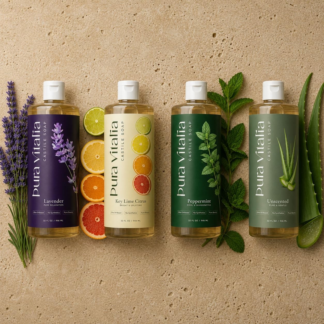 Pura Vitalia Lavender Organic Castile Soap Body Wash | 32 Fl Oz (Pack of 1)