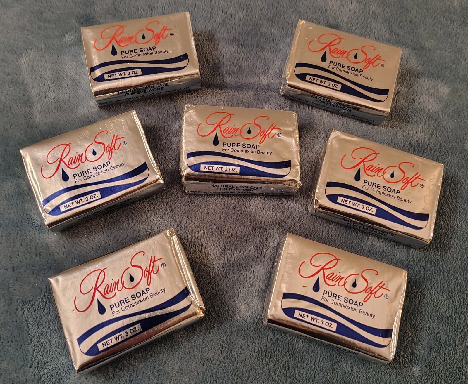 Vtg Lot 7 Bars Rain Soft Soap Lan-O-Sheen Hard-Milled 3 Oz Complexion Beauty USA