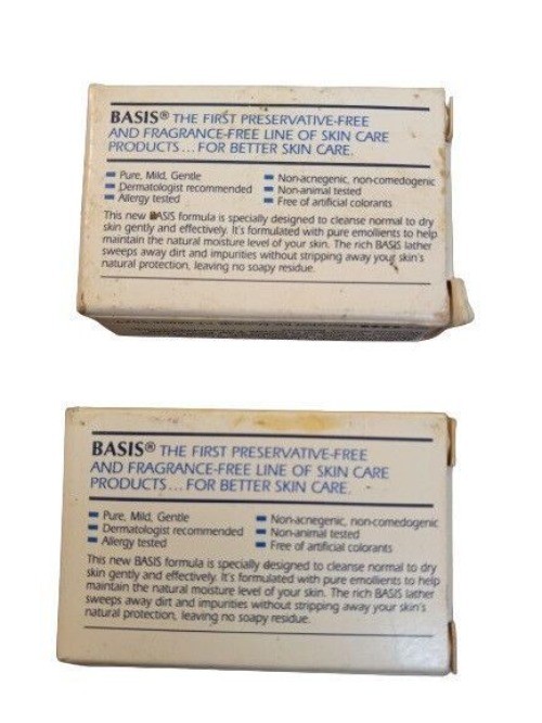 Basis 1 Oz Normal To Dry Skin Preservative-Free Soap Bars Set 2 Gentle Cleansing