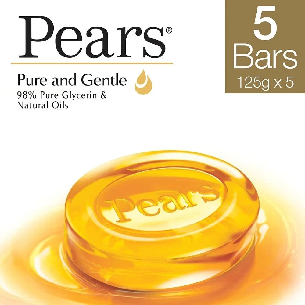 Pears Pure & Gentle Glycerin Soap Bar 125 g × 5 – Paraben‑Free for Soft Glowing