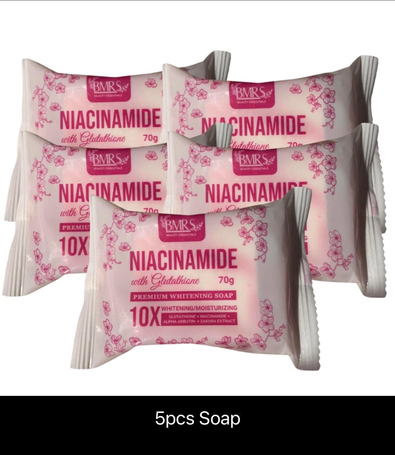 BMRS Niacinamide with Glutathione Premium Brightening Soap 70g Each X 5soap