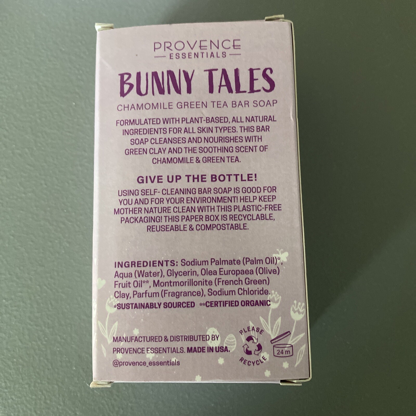 Easter Bunny Soap Bar 10oz Chamomile Green Tea USA Handmade Bunny Tails