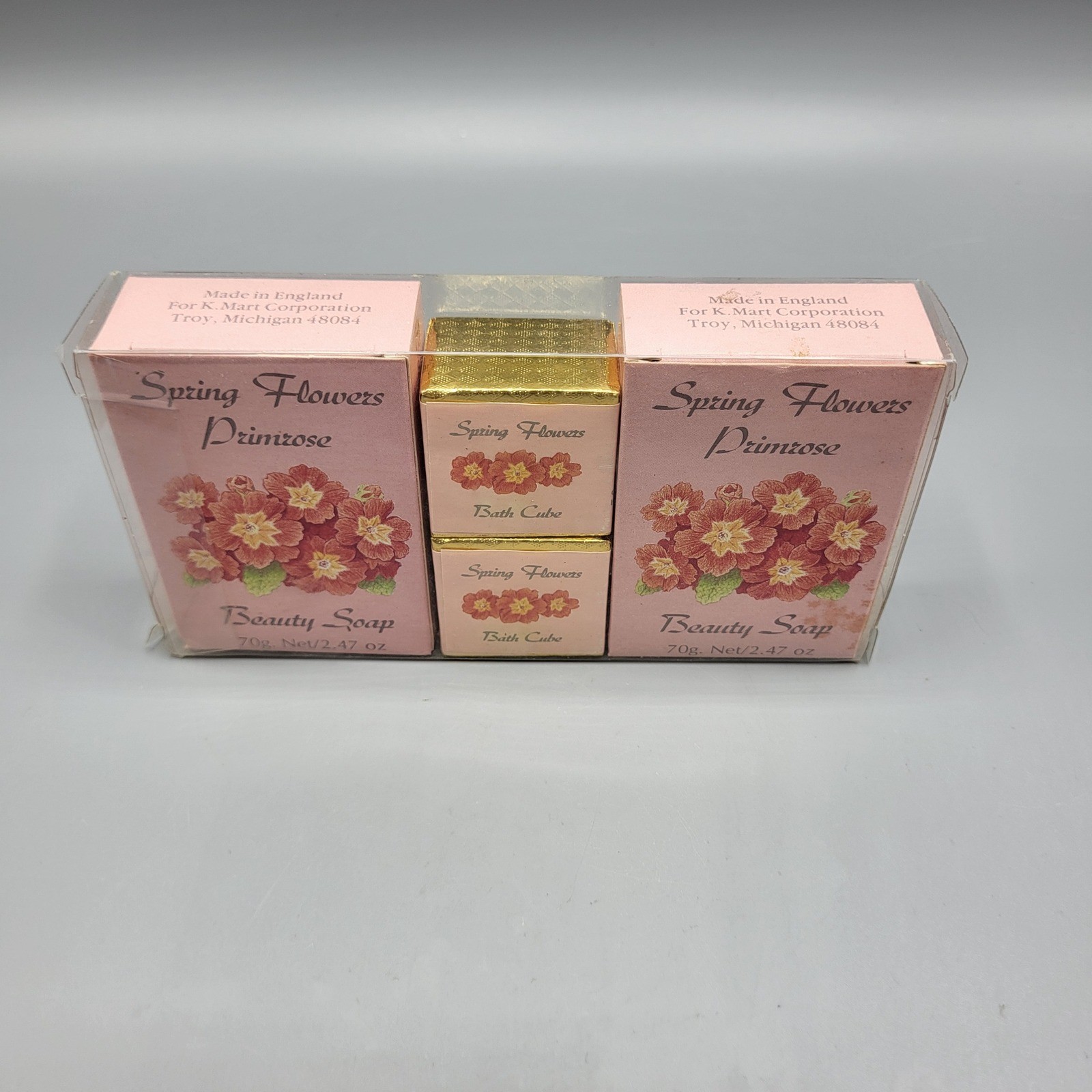 Vtg NOS Kmart Spring Flowers Primrose Soap Bath Cube Set Made in England Pink