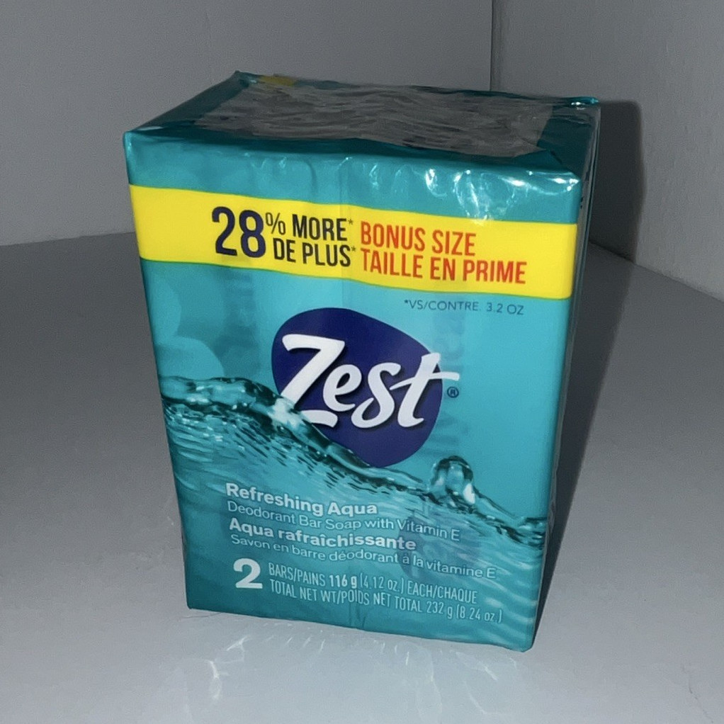 Zest Refreshing Aqua Deodorant Bar Soap w/ Vitamin E, 2 Bars 8.2 oz Bonus