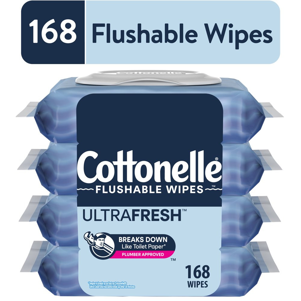 Ultra Fresh Flushable Wet Wipes, 4 Flip-Top Packs (168 Total Flushab