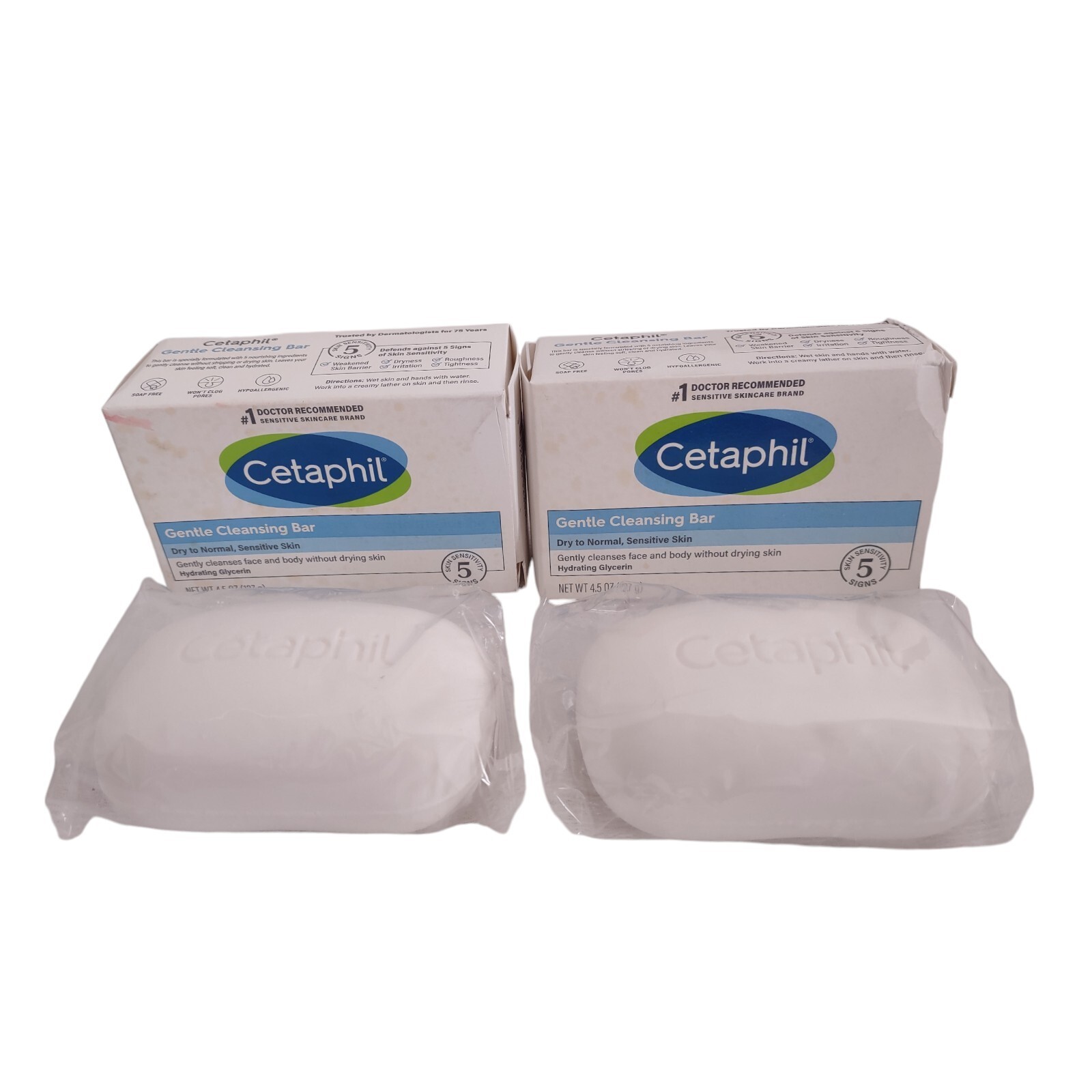 Cetaphil Gentle Cleansing Bar Body Face Dry Sensitive Skin 4.5 Oz Lot Of 2 NEW