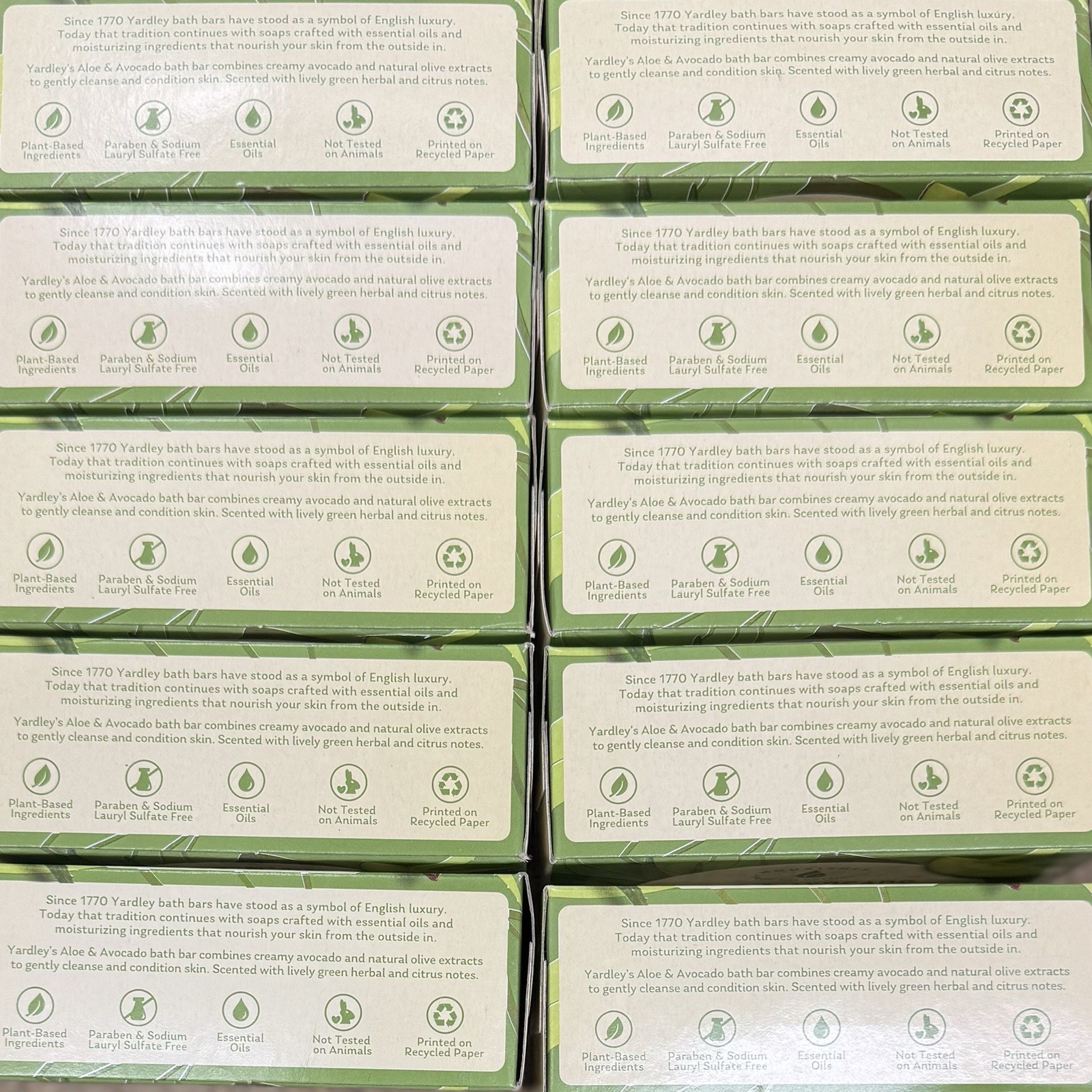 Yardley London Aloe & Avocado Bath Bar Soap 4oz X10Bars Free Shipping