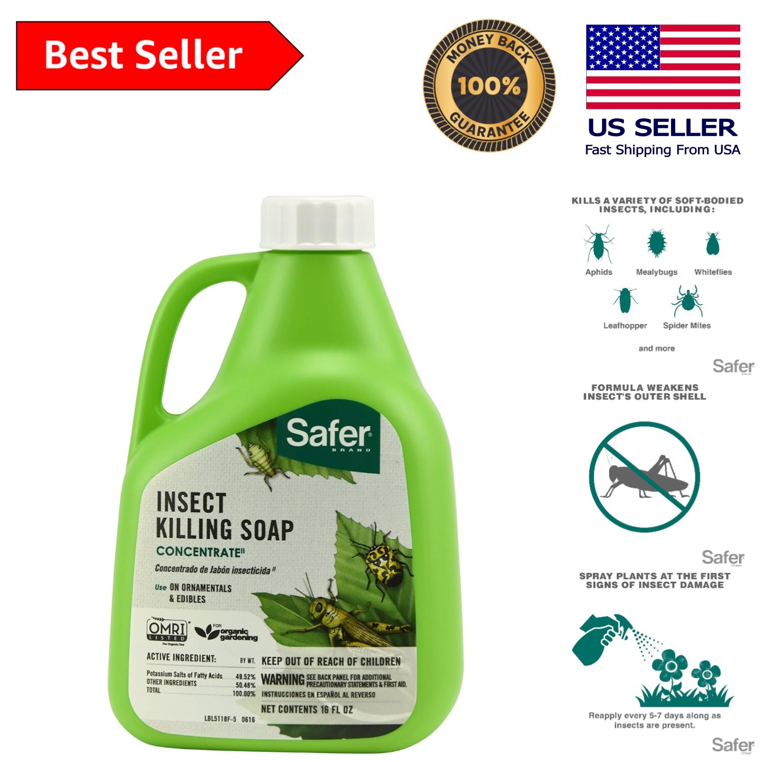 Organic Insect Killing Soap Concentrate – 6 Pack, Kills Soft-Bodied Pests