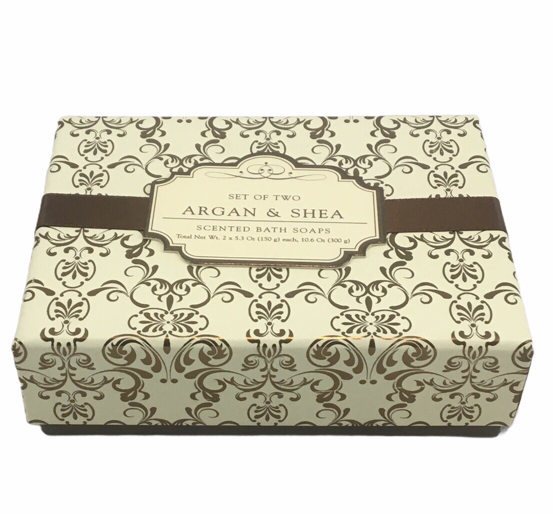 Set of 2 Argan & Shea Scented Bath Soaps 10.6 oz New In Box