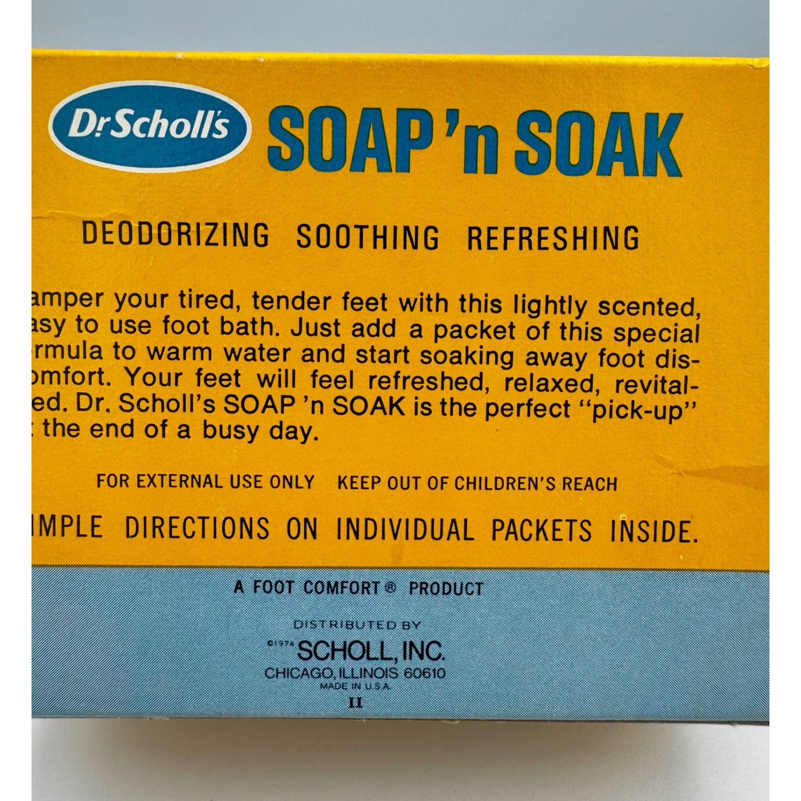 Vtg Dr Scholl’s Soap ‘n Soak Foot Bath Formula 5 Packets New Old Stock 1970s