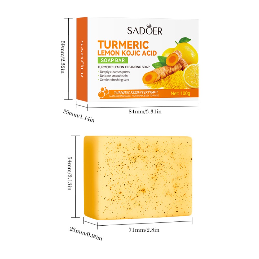 Lemon Turmeric Kojic Acid Soap Bar, Turmeric Face and Body Soap, Deep Clean 120g