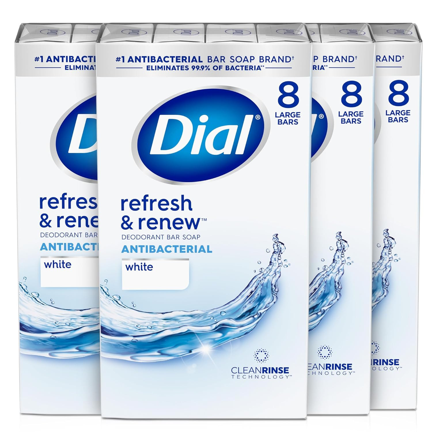Antibacterial Bar Soap, Refresh & Renew, White, 4 Oz, 32 Bars