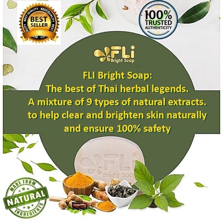 4x FLI Bright White Skin Soap Thai Herbal 120g. Body & Face Reduce acne freckle
