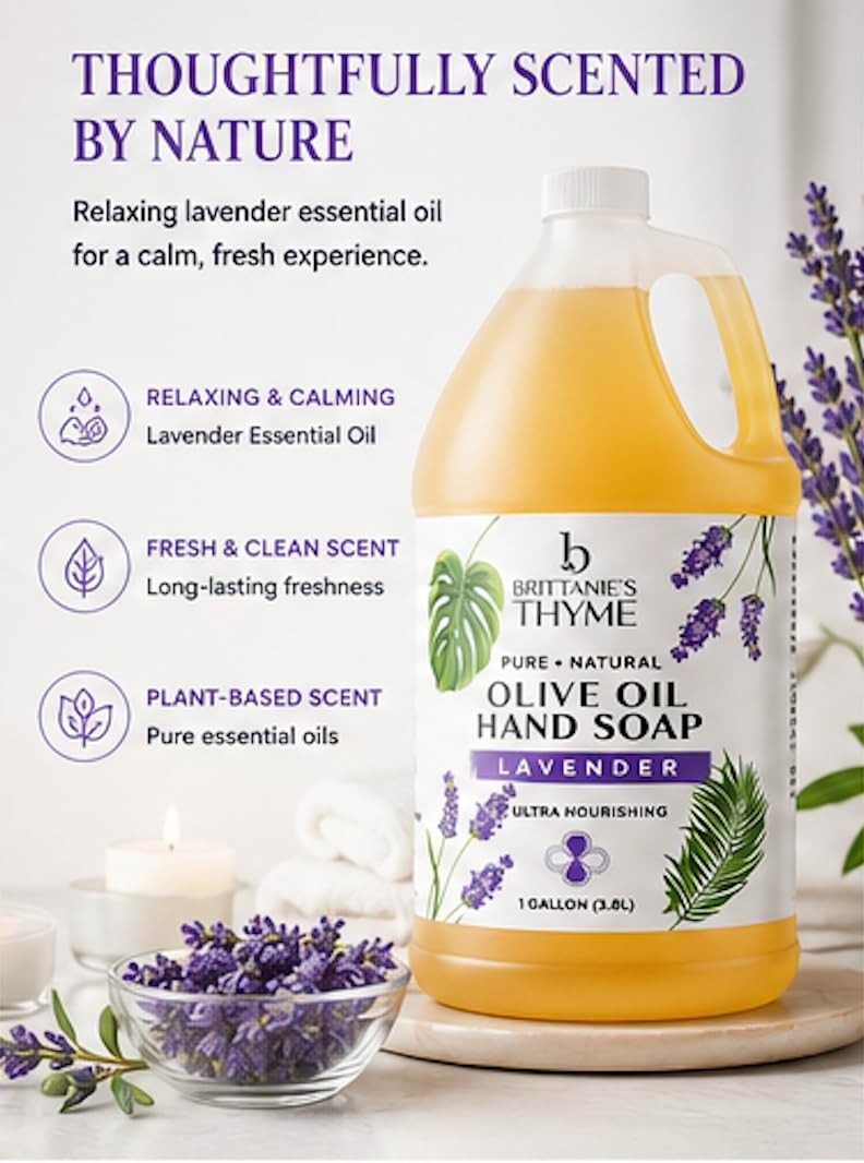 Brittanie’s Pure Organic Castile Liquid Olive Oil Soap Refill, Lavender 1 Gallon