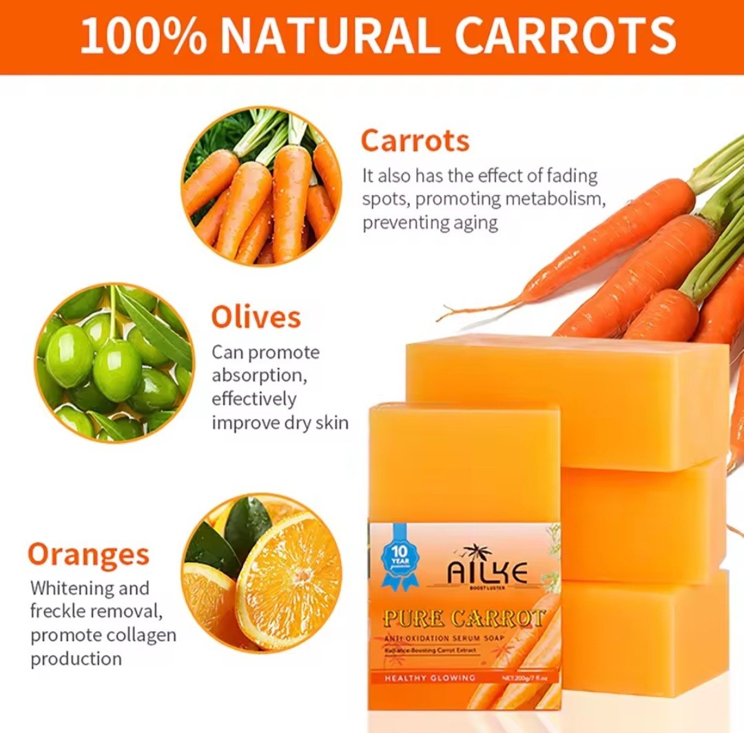 AILKE Pure Carrot Serum Soap Bar Moisturizing Deep Cleansing 200g Face/Body