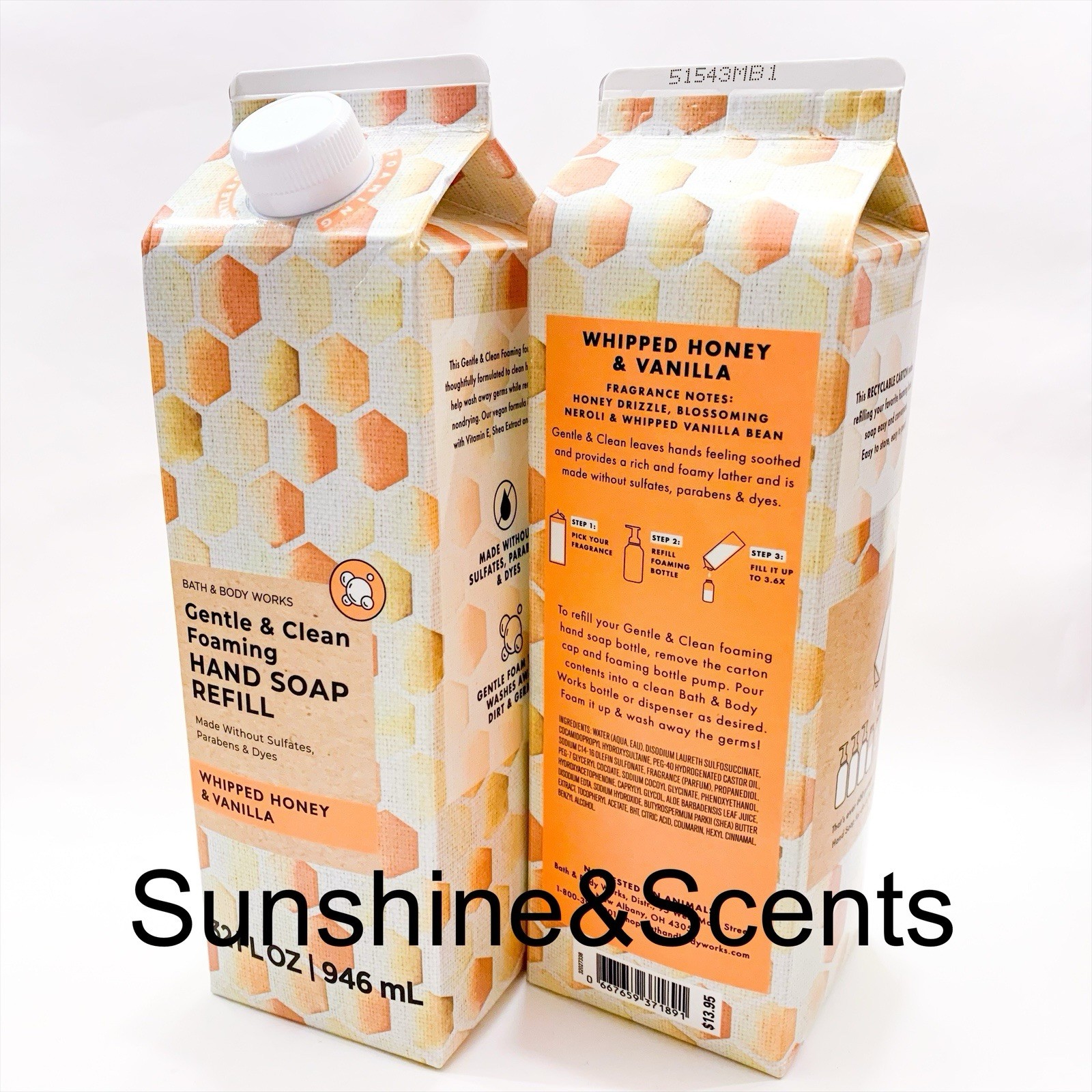 2-PACK Bath & Body Works WHIPPED HONEY & VANILLA Foaming Hand Soap Refill 32oz