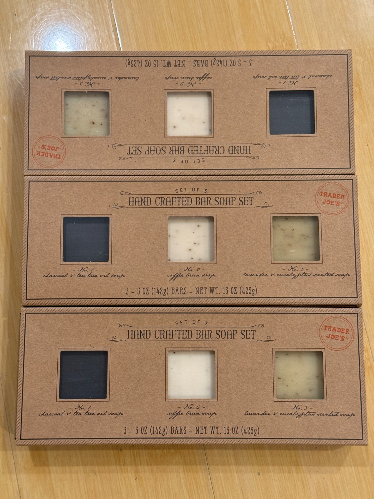 3 x Trader Joe’s Hand Crapted Bar Soap Set of 3 Charcoal, Coffee Bean & levender