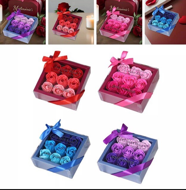 9 Pc Blue Gift Box Essential Oil Soap Bath Flowers Valentine’s Day Love Wife