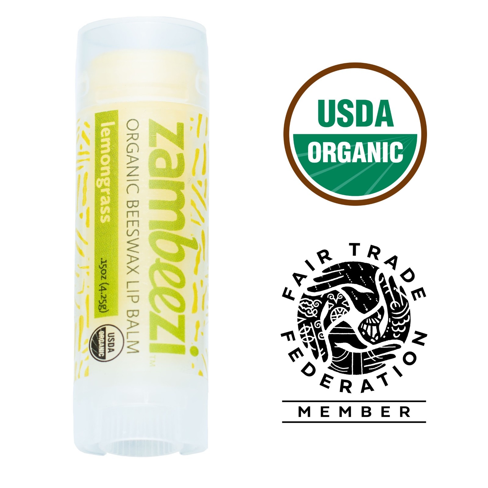 3 pack Zambeezi Organic Fairtrade Beeswax Lip Balm from Zambia Africa Variety