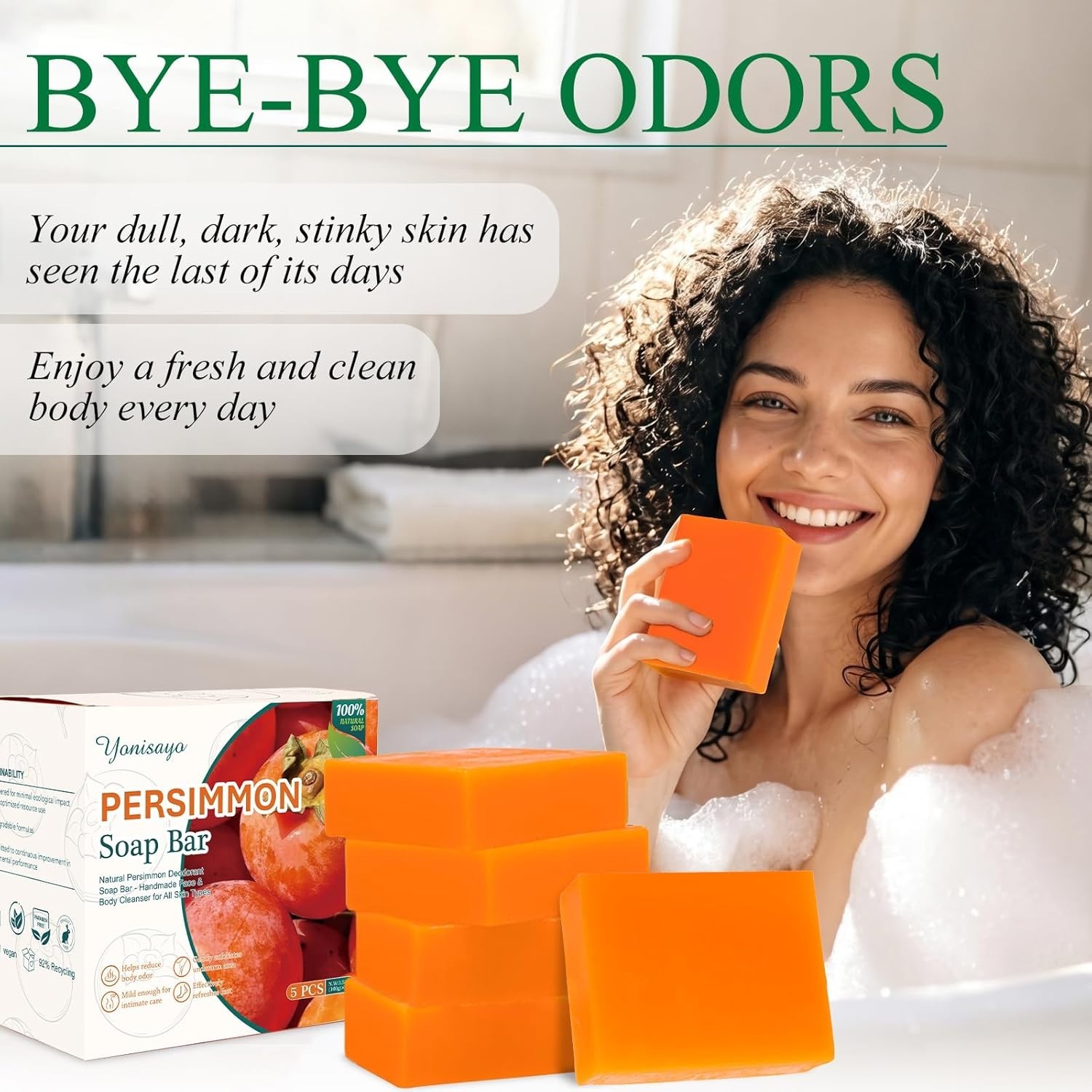 5 Pcs Persimmon Soap Bar for Old People Smell, Persimmon and Green Tea…