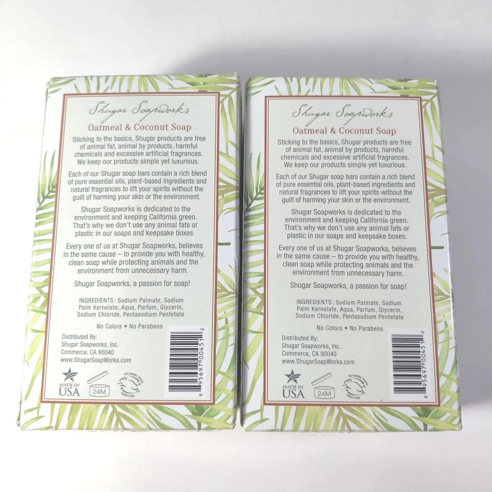 Shugar Soapworks Bar Soap Coconut and Oatmeal 7 oz Each, 2 Bars NIB