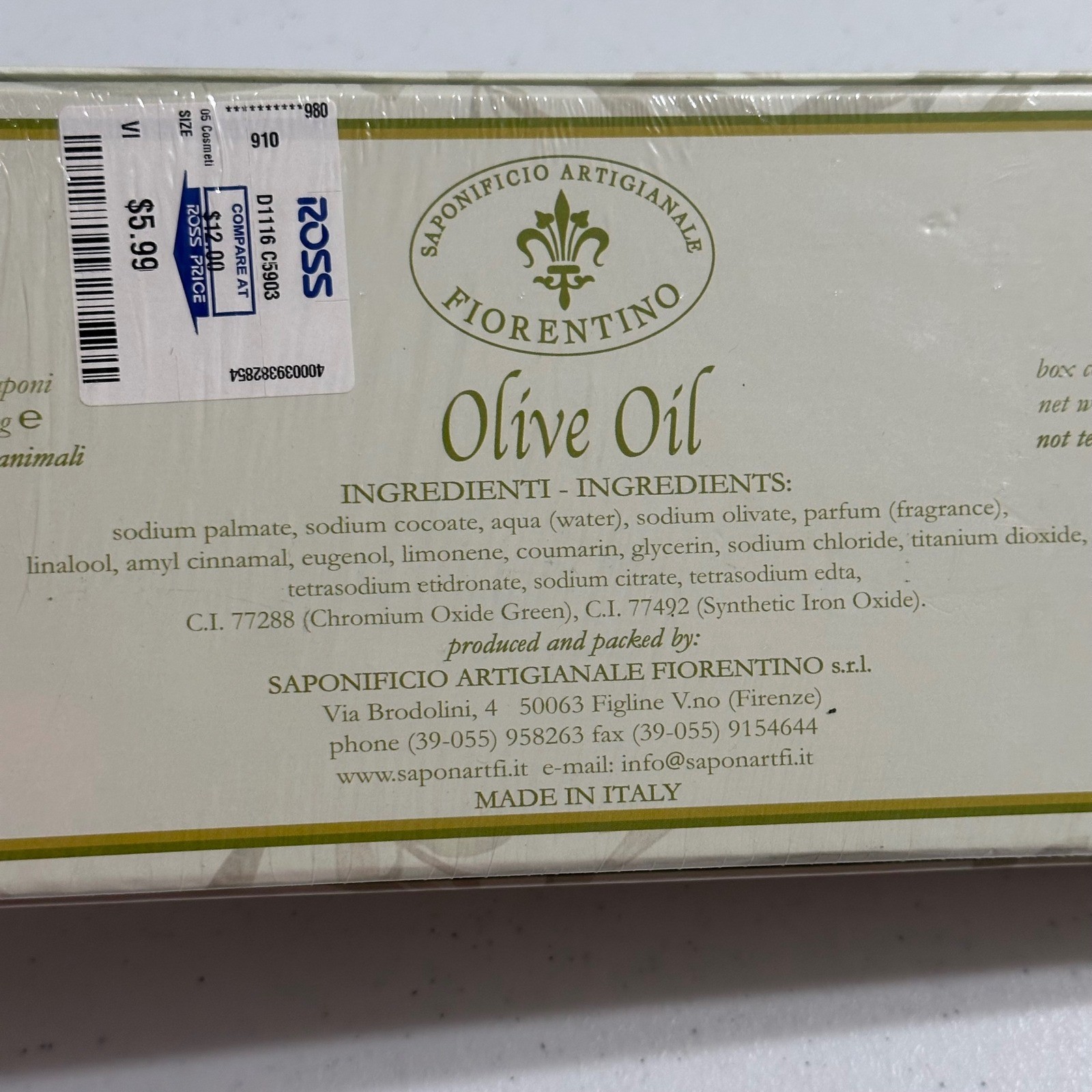Saponificio Artigianale Fiorentino Olive Oil Bar Soap Set Made in Italy NEW