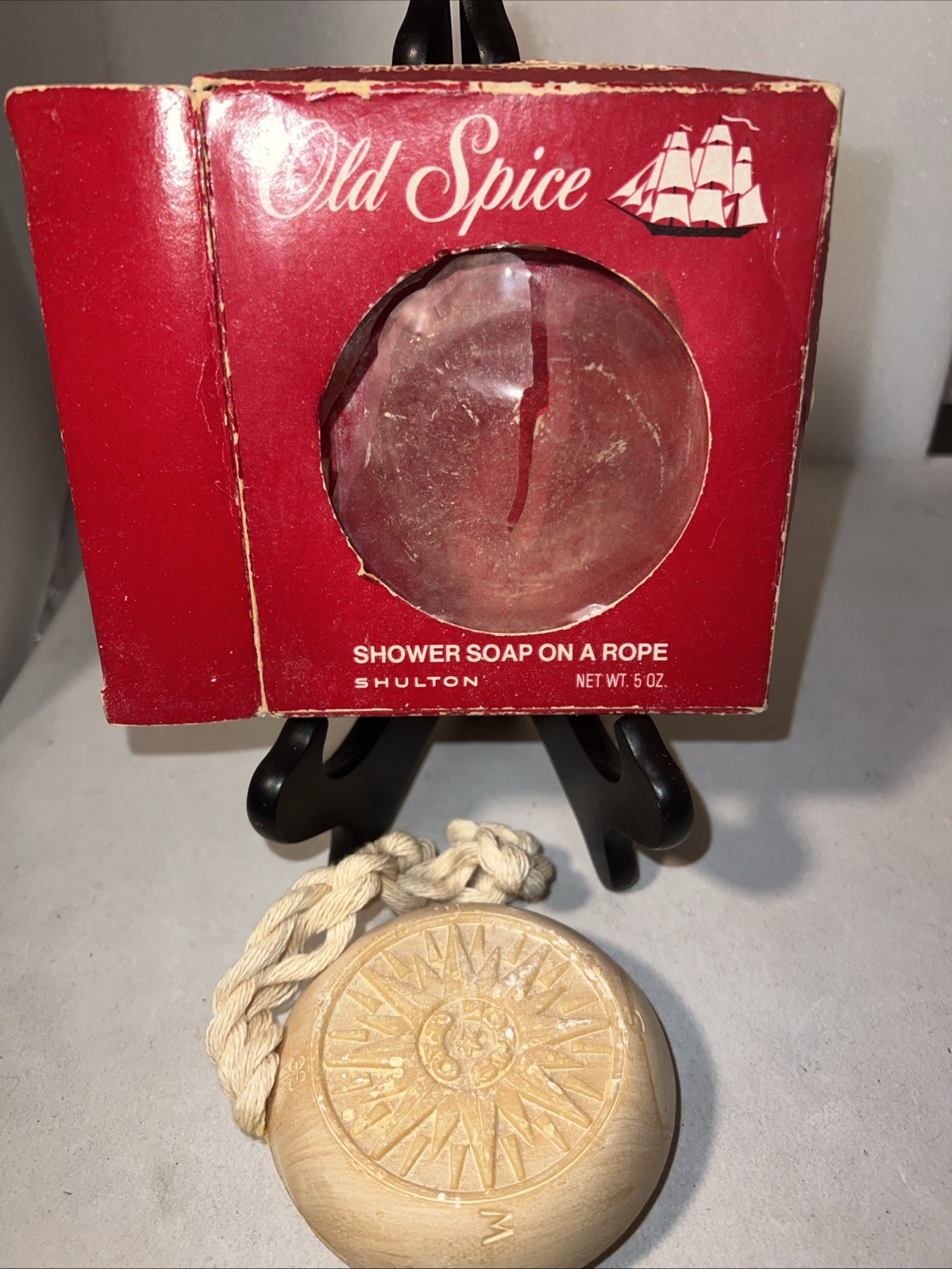 NOS Vintage Old Spice Shower Soap on a Rope 5 oz Shulton USA Boxed Compass Logo
