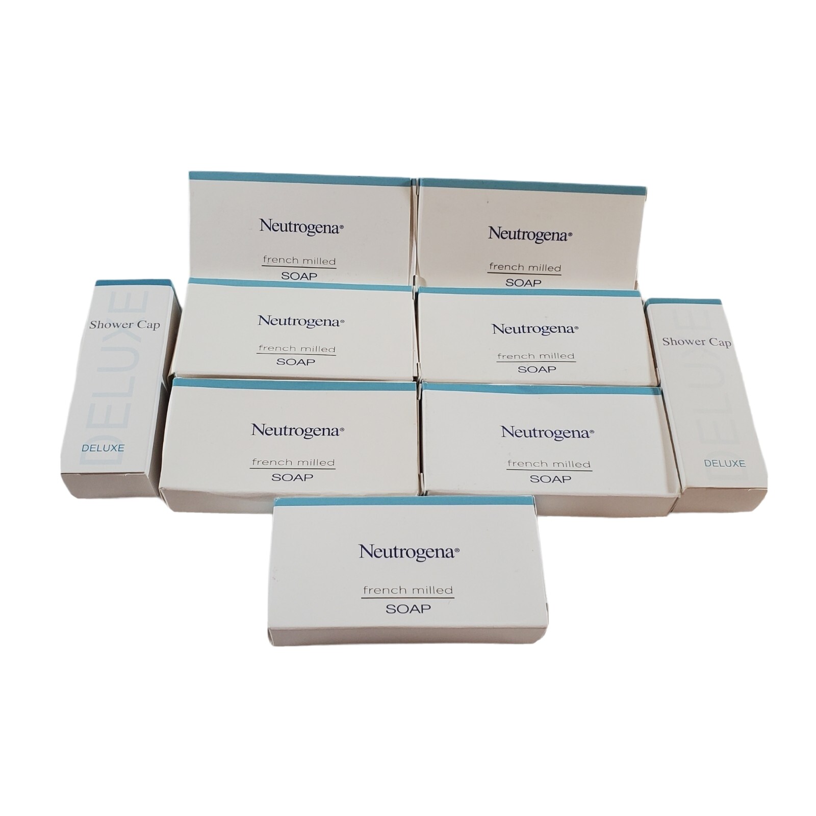 Lot 7 Neutrogena French Milled Soap New in Box Travel Hotel Gym & 2 Shower Caps