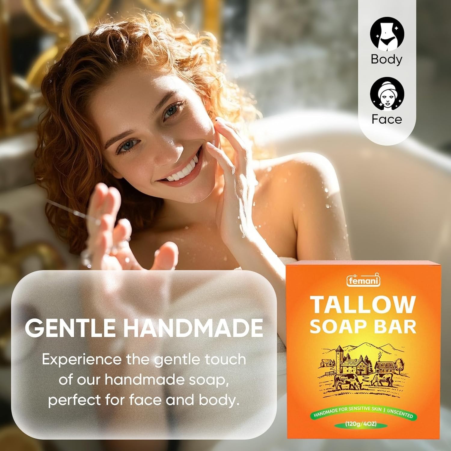 Soothing Organic Beef Tallow Soap Bar – Moisturizing for Dry, Sensitive Skin