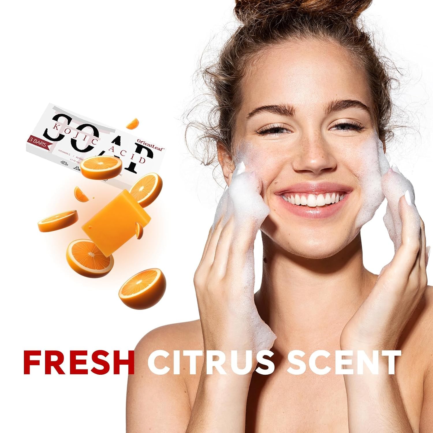 ORIENTLEAF Kojic Acid Turmeric Soap Bar 3 Pack Citrus Face Body Cleanser Care