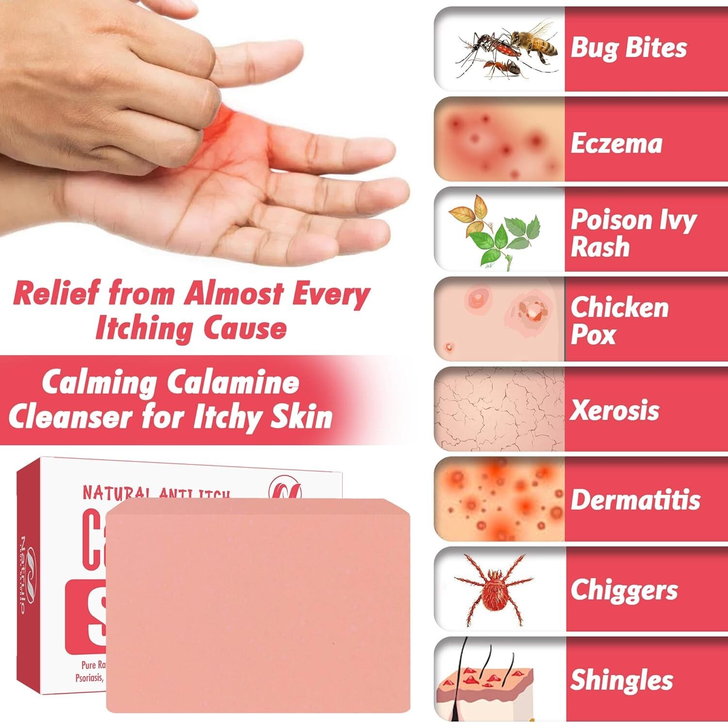 Natural Calamine Soap Bar – Instant Itch Relief for Sensitive Skin All Ages