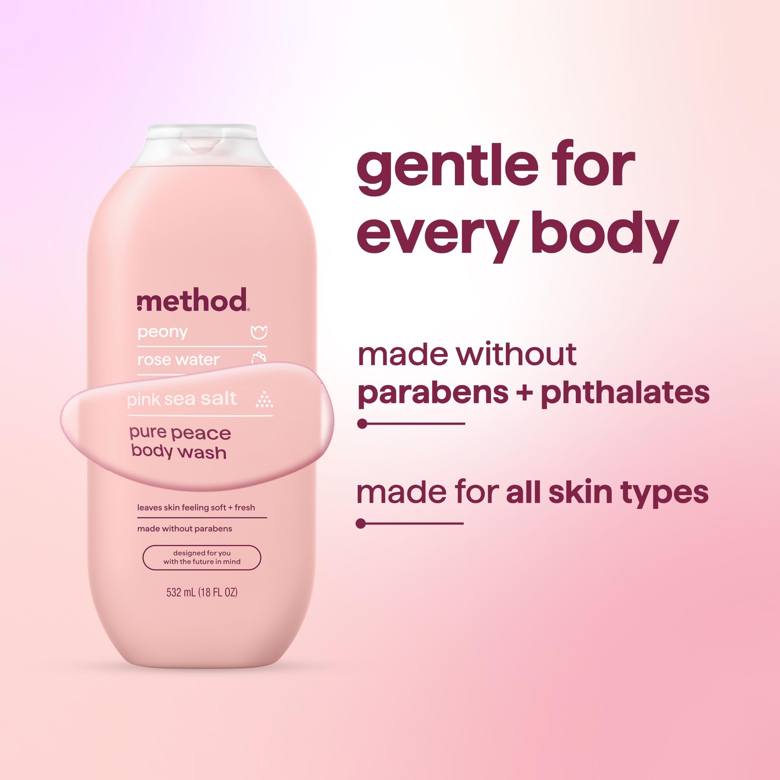 Method Body Wash, Pure Peace – Leaves Skin 18 Fl Oz (Pack of 6),