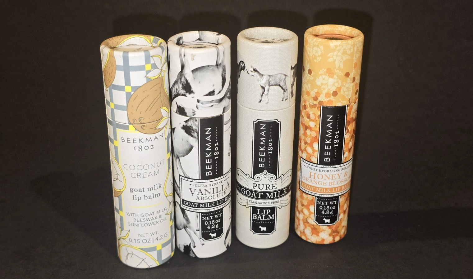 LOT of 4 BEEKMAN 1802 LIP BALM ASSORTED 4.2 g / 0.15 fl oz