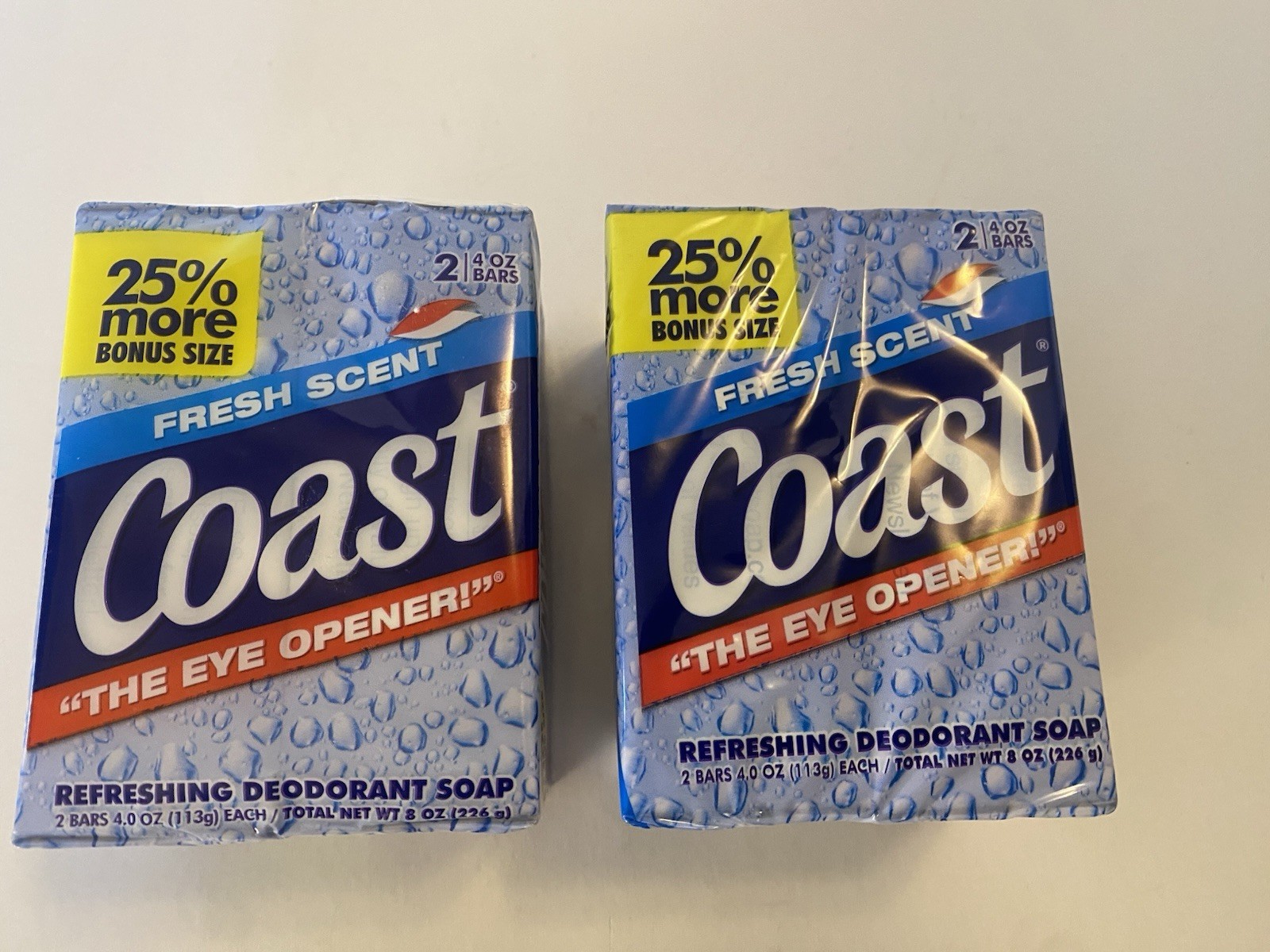 Coast Deodorant Soap Bar Fresh Scent 4.12 oz Each Eye Opener Pack – 4 Bars Total