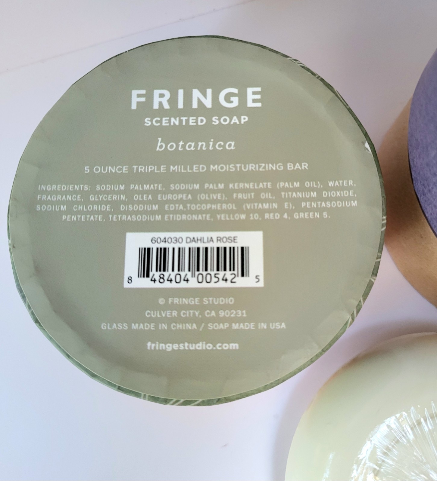 Fringe Studio Scented Soap ‘Botanica’ 5oz Bar In Glass-Topped Paper Box USA