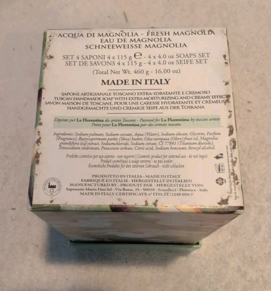 Boxed Set of 4 La Florentina Fresh Magnolia Sculpted Soap Bars 4 x 4 oz