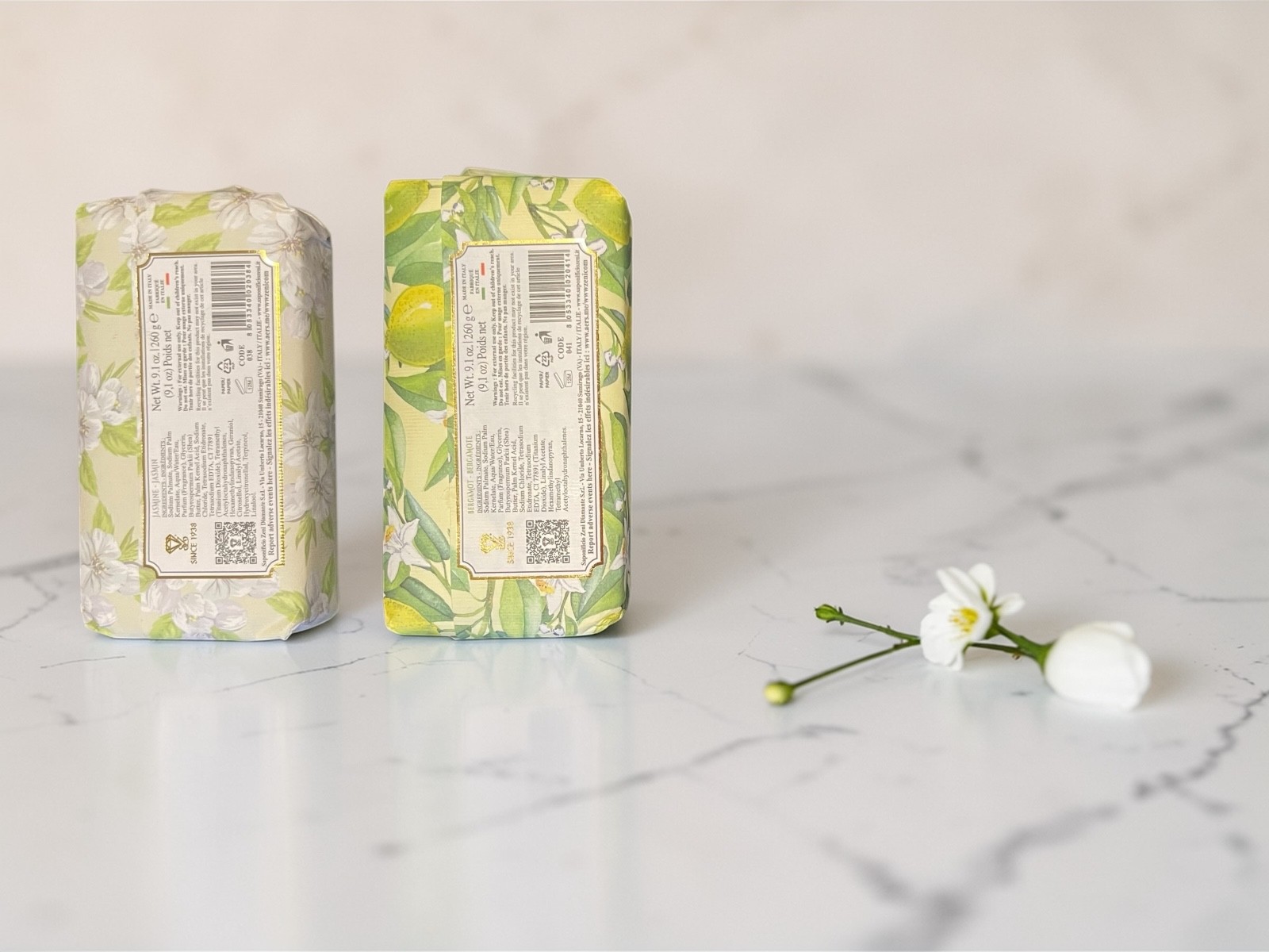 Zeni Jasmine & Bergamot Soap 2 Pack 9.1 oz Each |Floral Citrus Bar Soap Gift Set