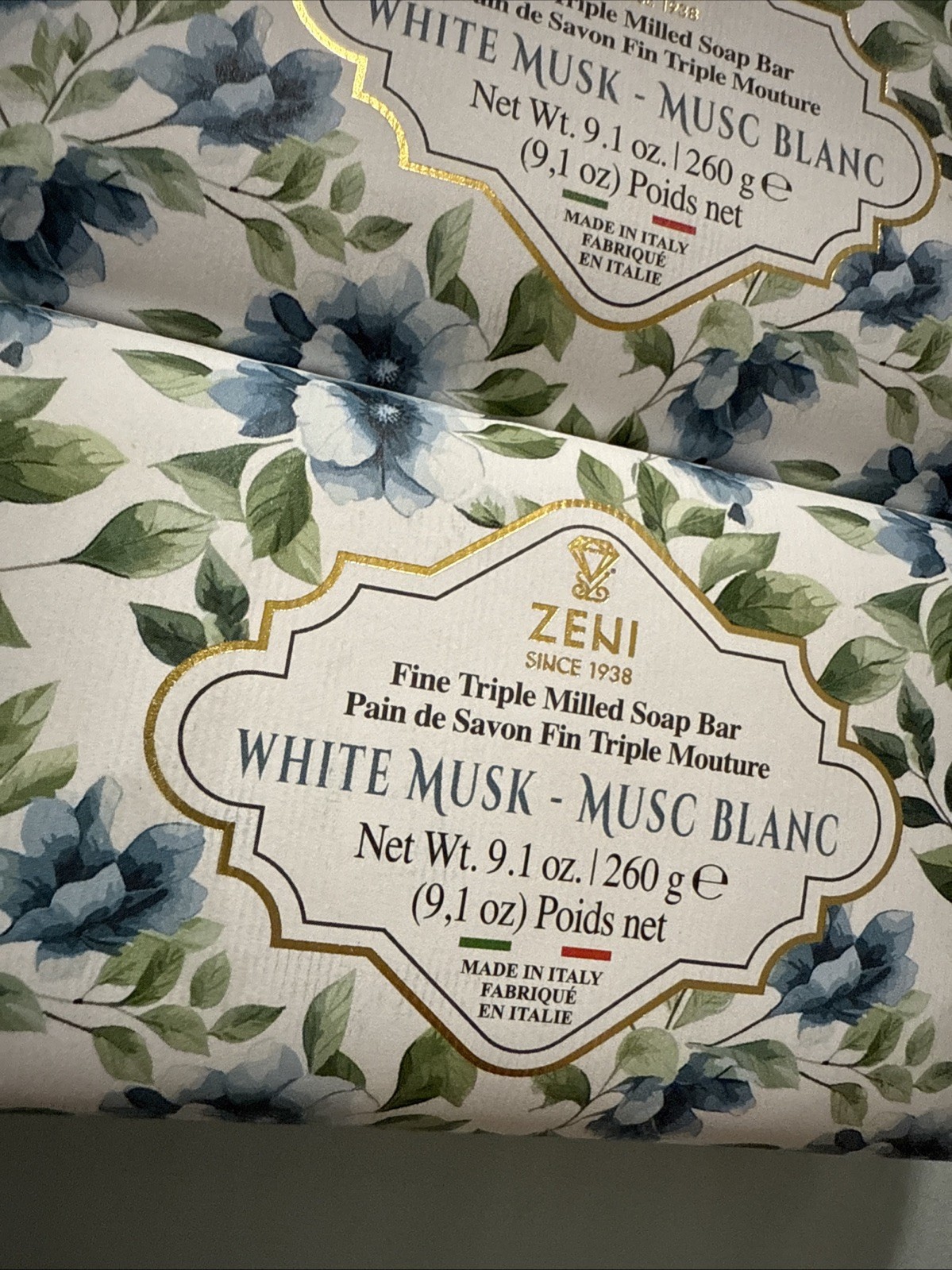 2 pcs ZENI Scent : White Musk fine Milled ITALIAN Soap Bar 9.1 Oz/each
