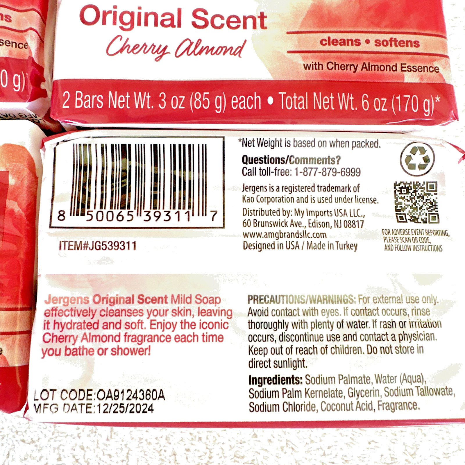 Jergens MILD BAR SOAP Cherry Almond Original Scent 24 Bars Family Pack 3.5oz Ec