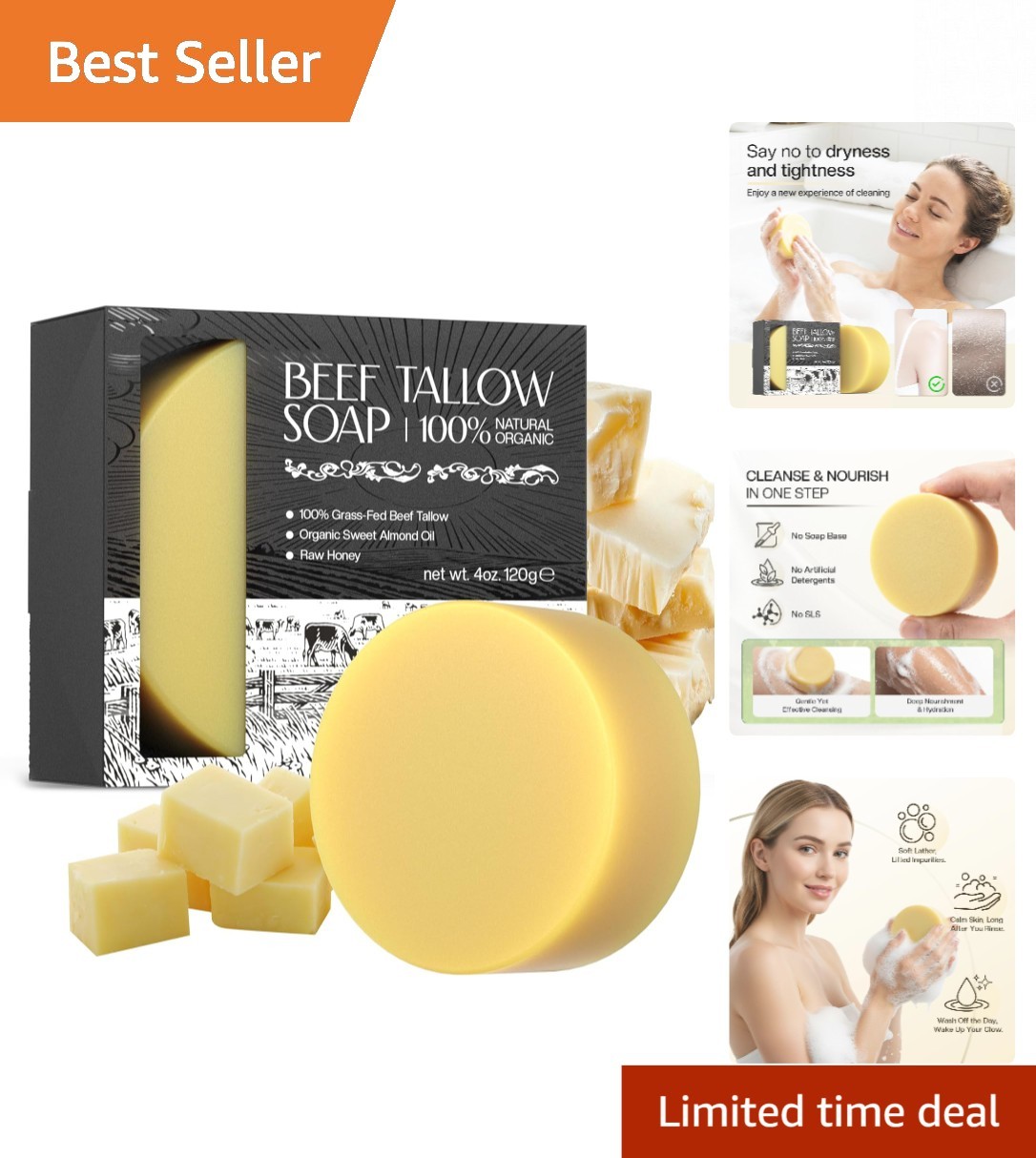 Moisturizing Beef Tallow Soap for Men & Women – Ideal for Dry and Sensitive Skin