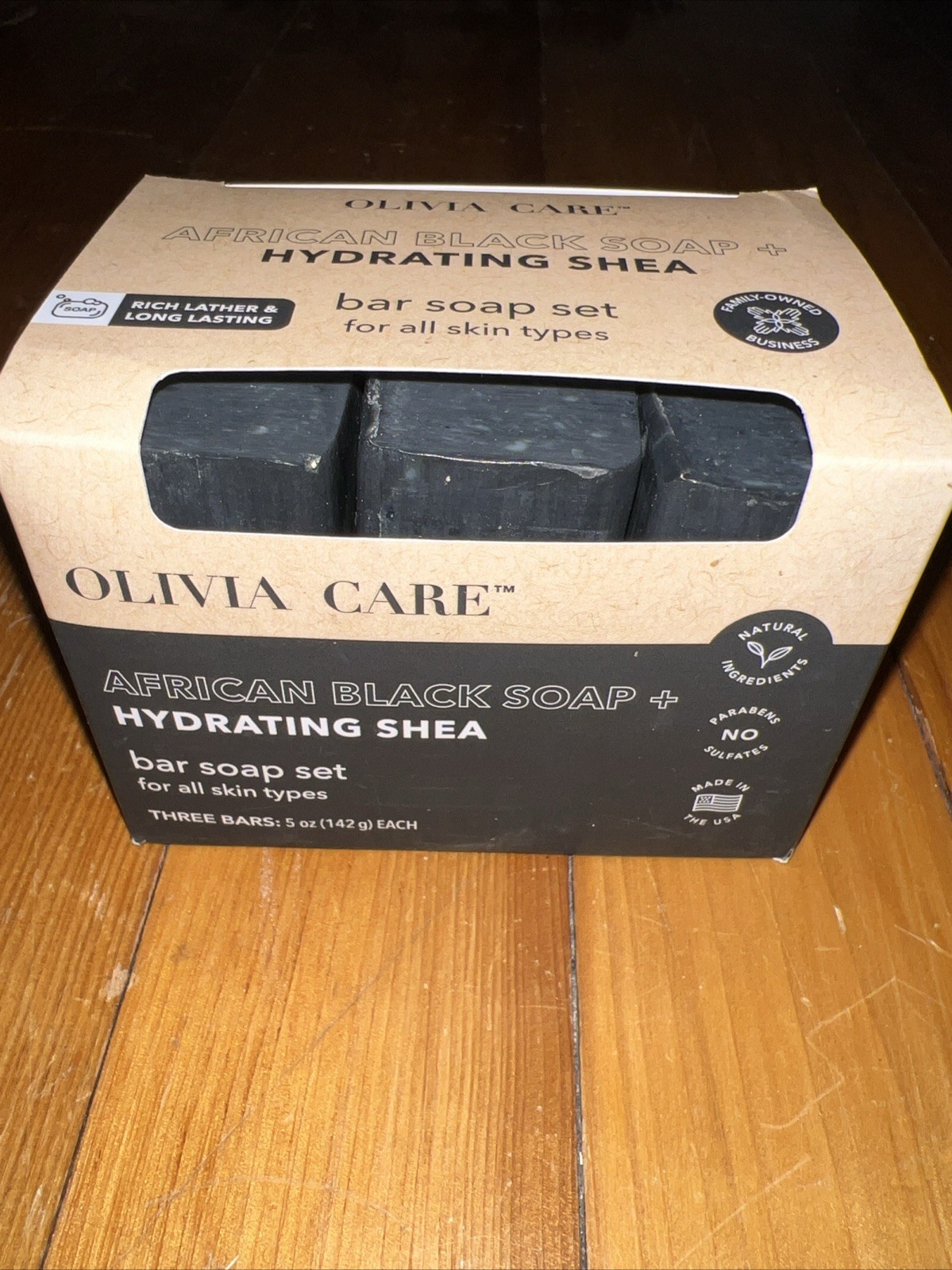 NIB Olivia Care AFRICAN BLACK BAR SOAP Hydrating SHEA 3pc Set 5oz each
